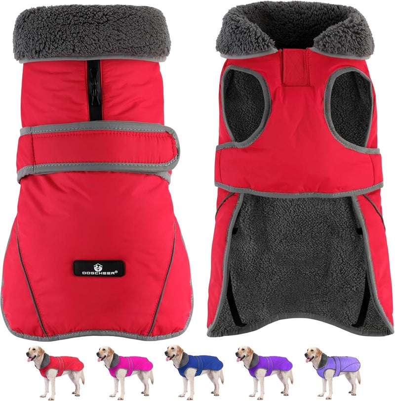 Dogcheer Dog Coat, Waterproof Dog Jacket Reflective Pet Winter Coat with Adjustable Hook & Loop, Christmas Puppy Fleece Jacket Warm Turtleneck Snowsuit for Small Medium Large Dogs - Red, 3XL - Image 1